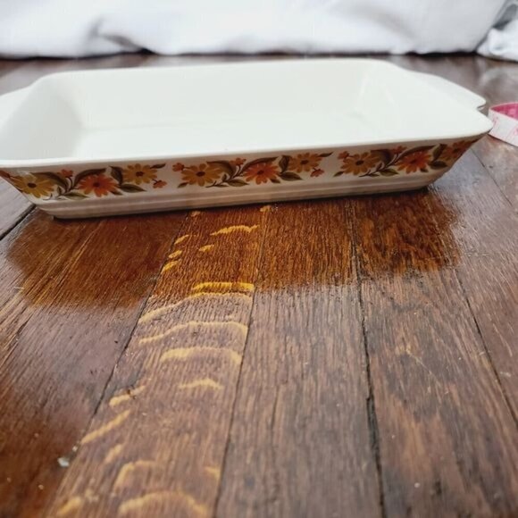 Vintage MCM 1970's Capri Bake Serve n Store Augratin Orange Flower Baking Dish - Picture 5 of 12
